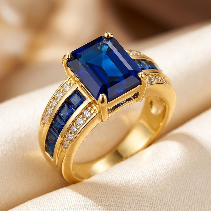 Square-Cut Gold Ring with Sapphire Accent