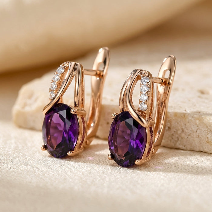 Golden Amethyst Hoop Earrings