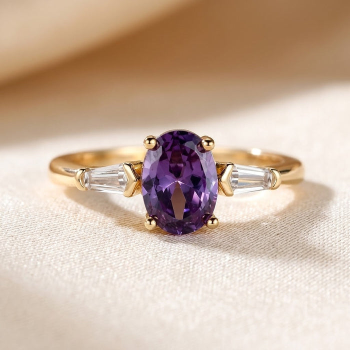 Gold Amethyst Tri-Stone Ring