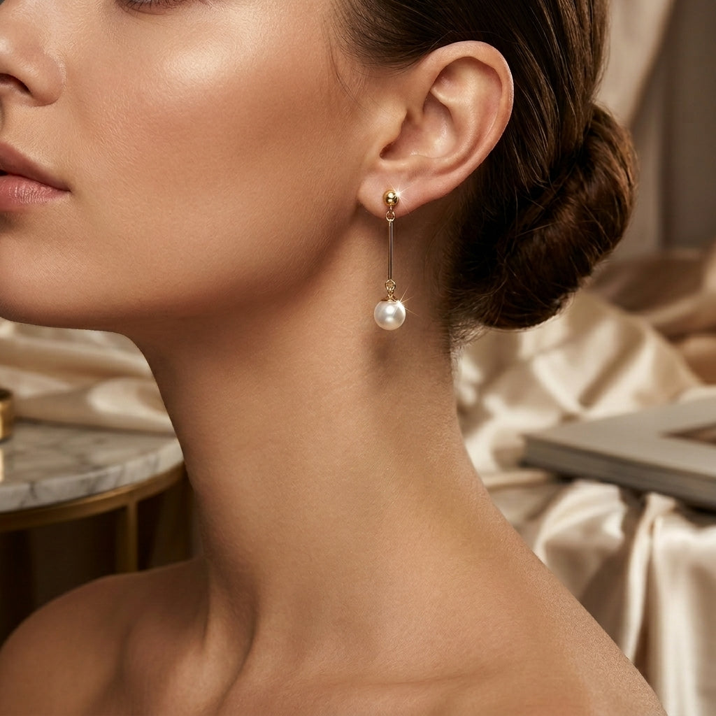 Golden Pearl Drop Earrings