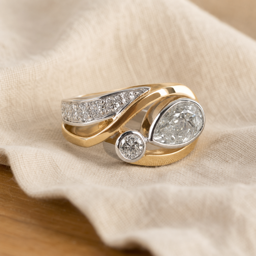 Classic Two Tone Stone Ring