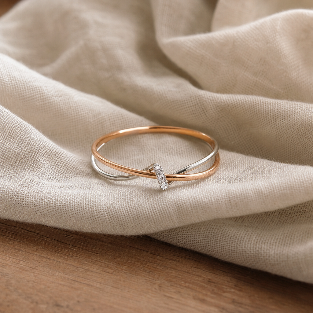 Prestigious Golden Silver Twist Ring