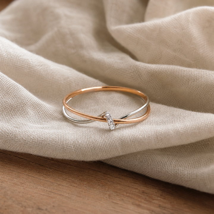 Prestigious Golden Silver Twist Ring
