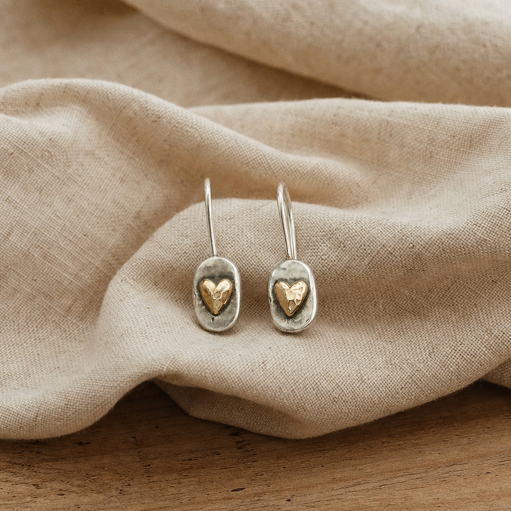 Lustrous Golden Heart Silver Earrings