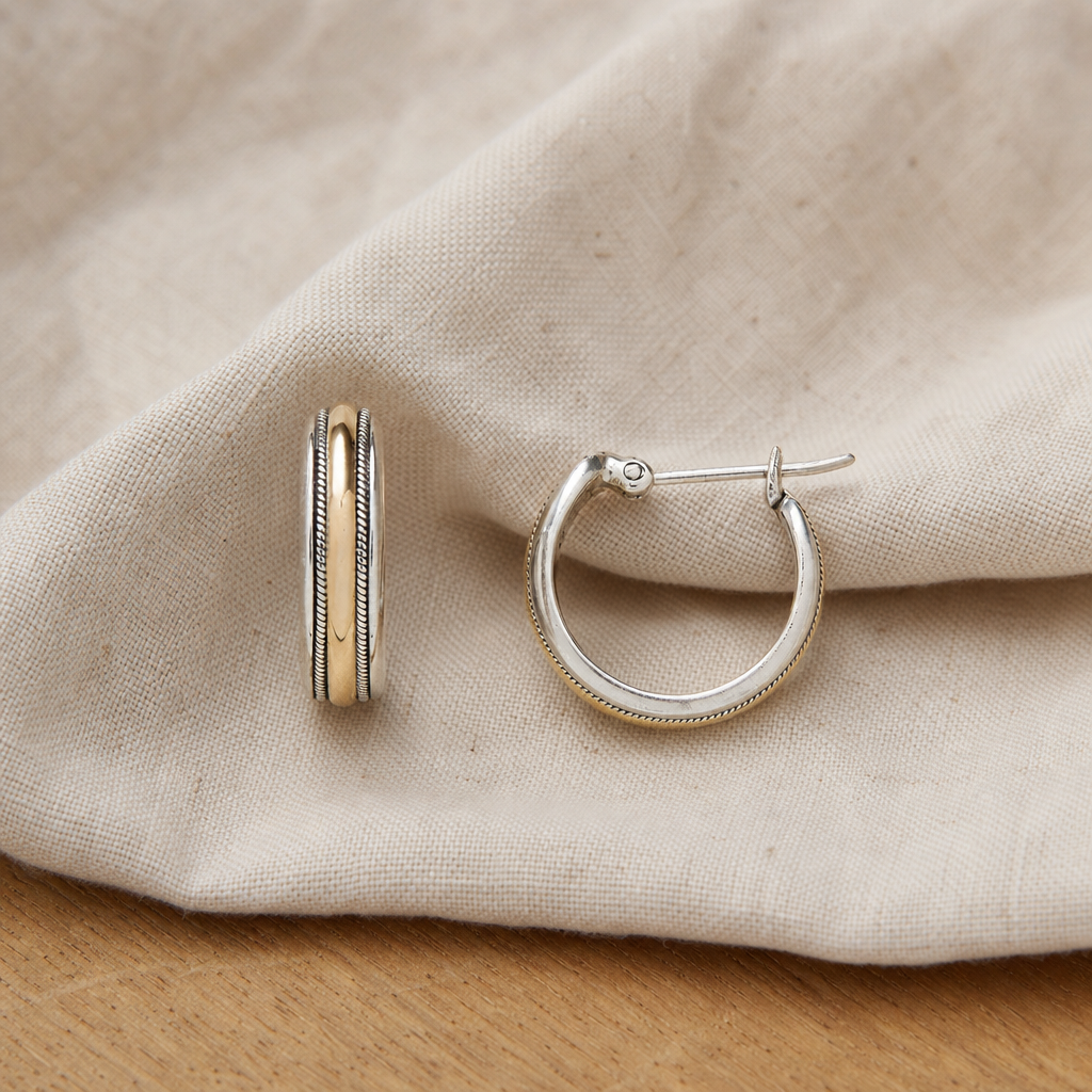 Lavish Golden Line Silver Hoop Earrings