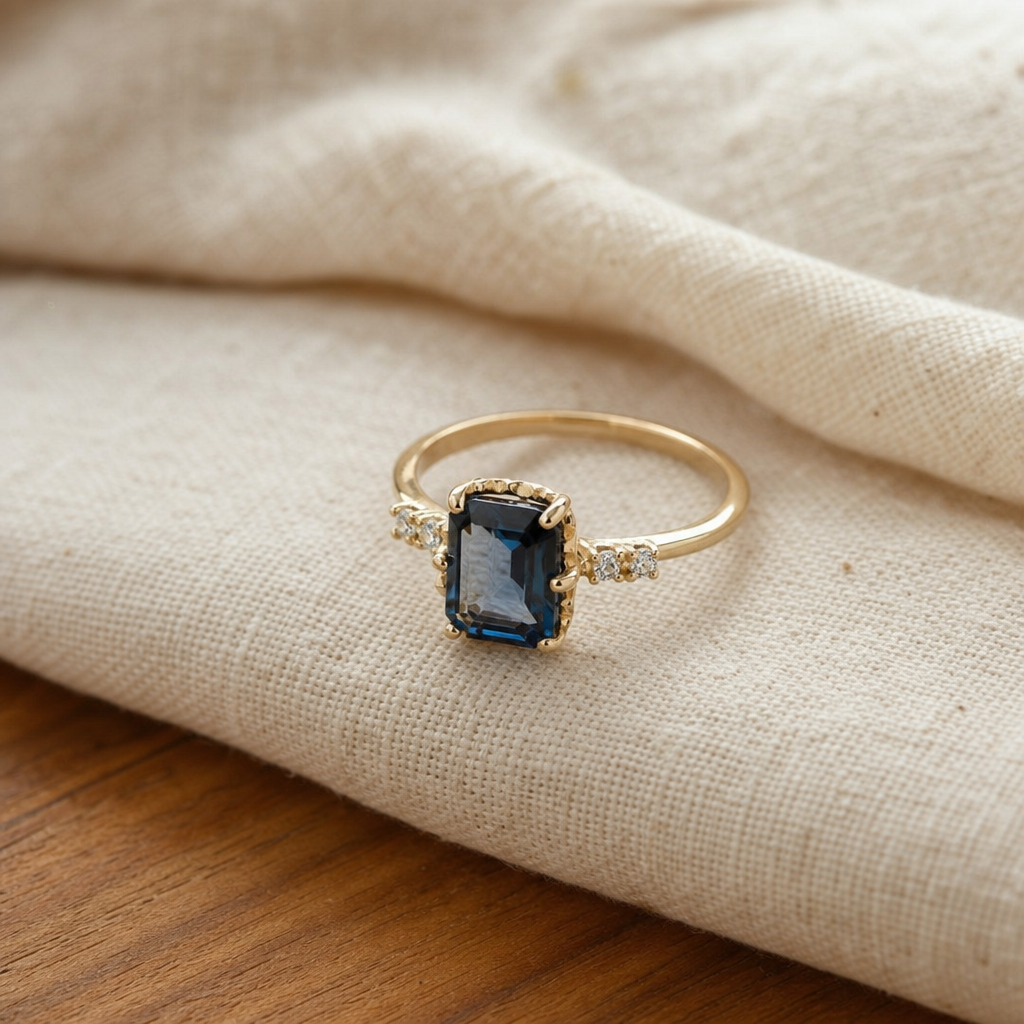 Lavish Blue Crystal Gold Ring