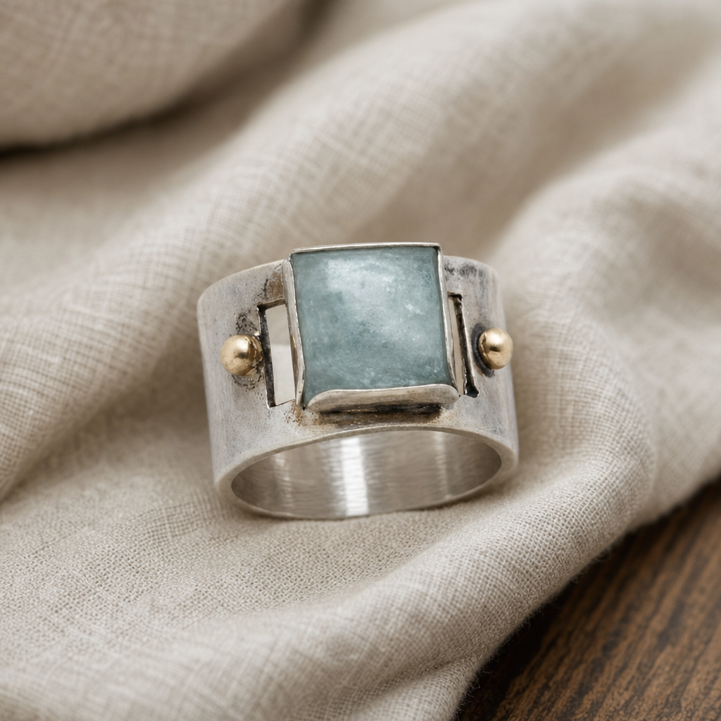 Majestic Green Square Moonstone Ring
