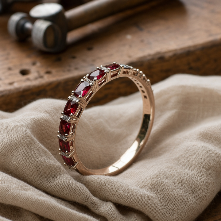 Red Crystal Inlays Gold Ring