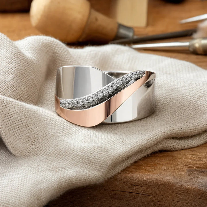 Iconic Rose Gold Silver Zirconia Ring