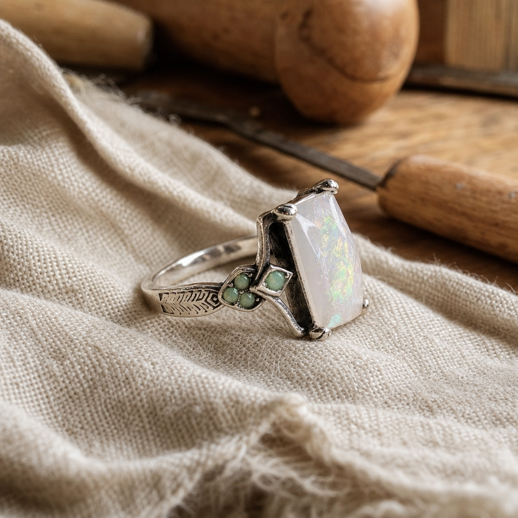 Lavish White Opal Silver Ring