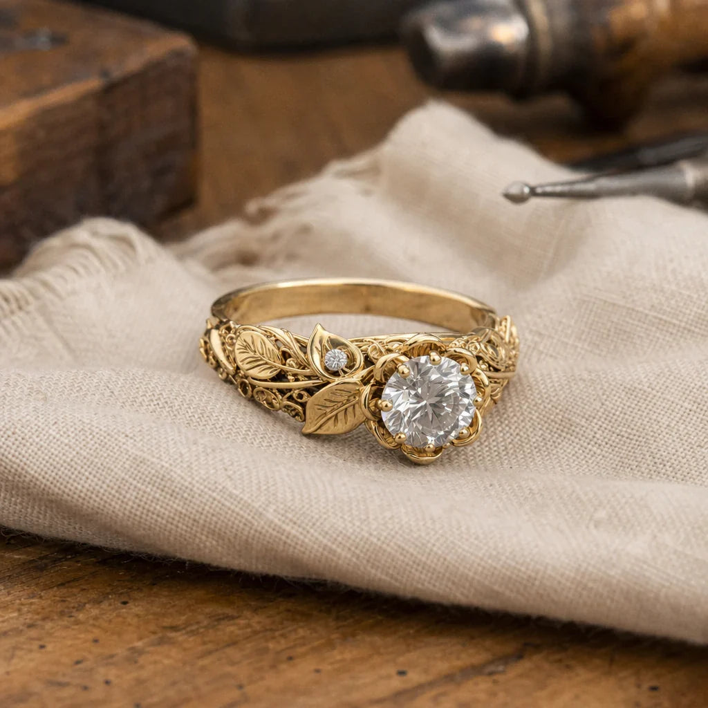 Gold Leaf Zirconia Ring