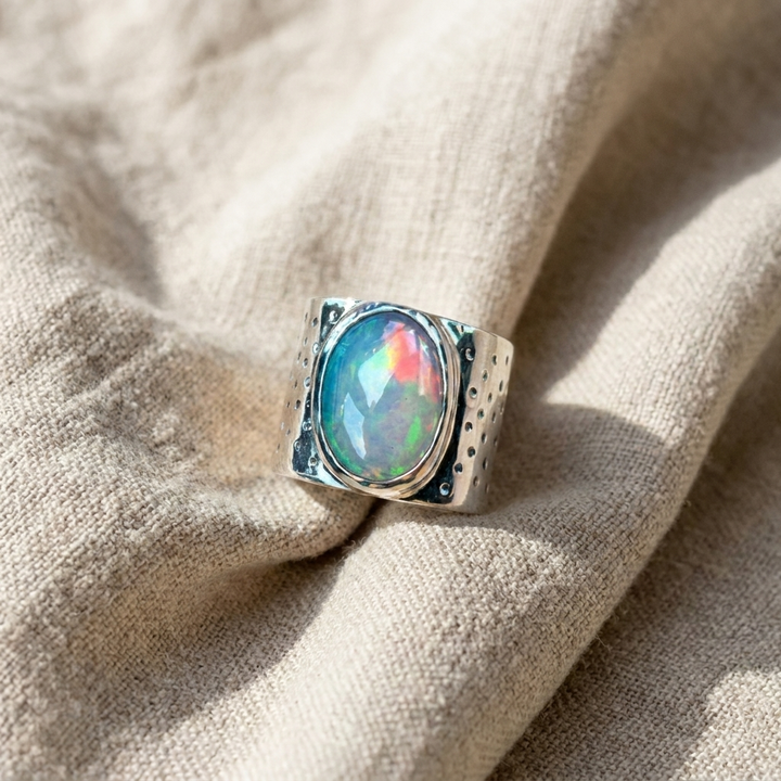 Iridescent Oval Gemstone Ring