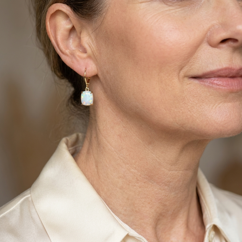 Retro Square White Opal Earrings
