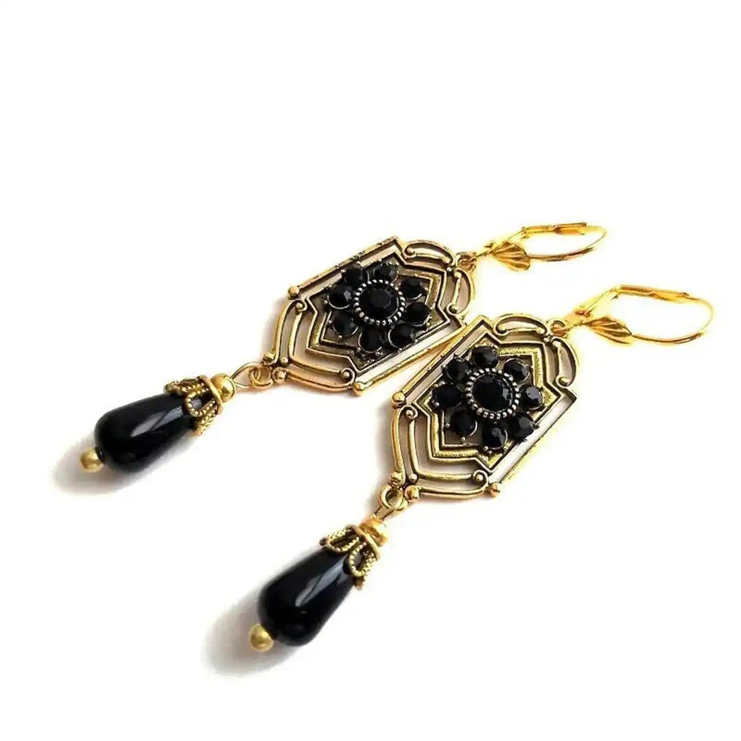 Elegant Black Crystal Dangle Earrings