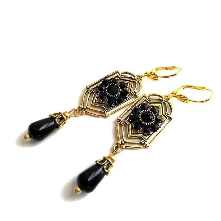 Elegant Black Crystal Dangle Earrings