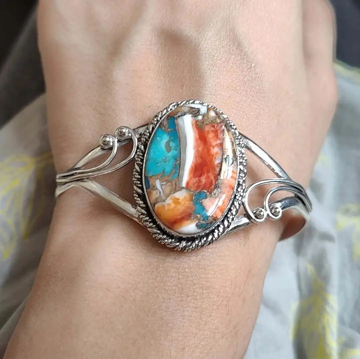 Colorful Gemstone Inlay Cuff Bracelet