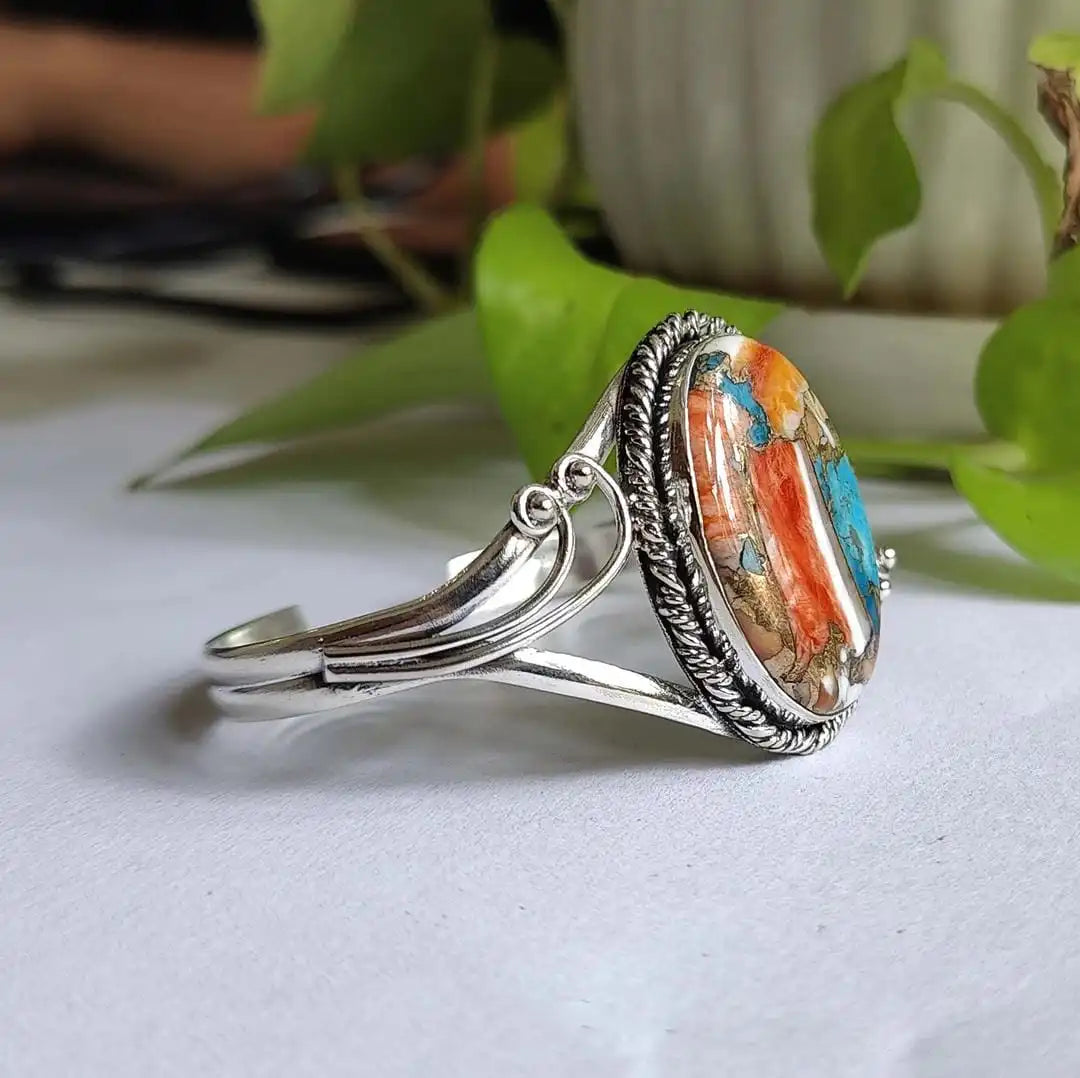 Colorful Gemstone Inlay Cuff Bracelet