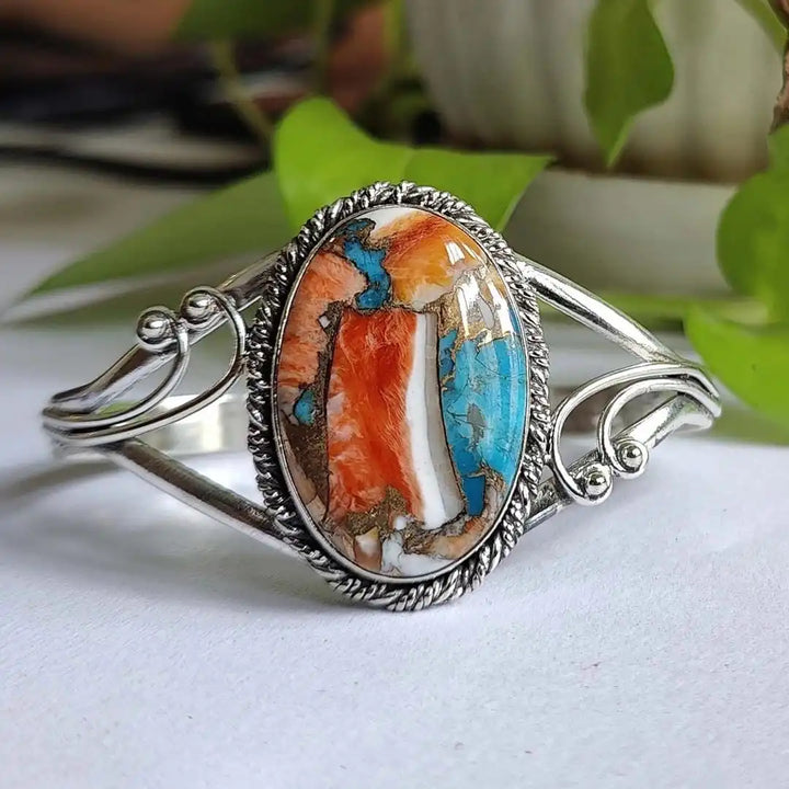 Colorful Gemstone Inlay Cuff Bracelet
