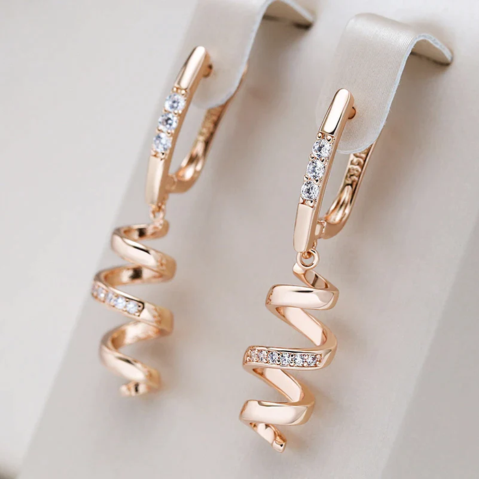Chic Gold Zirconia Spiral Earrings