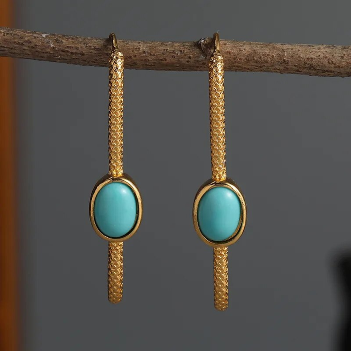 Chic Turquoise Stone Earrings with Elegant Gold Accents