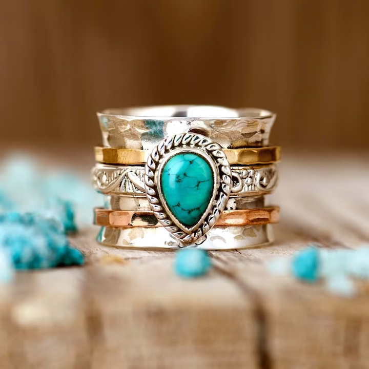 Vintage Turquoise Inlay Gold and Silver Ring