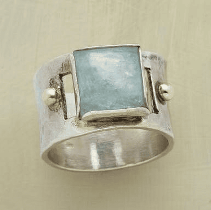 Retro Green Square Moonstone Ring
