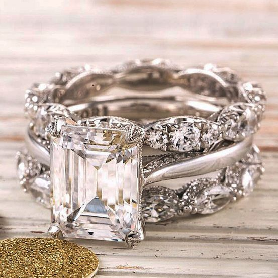 Antique Silver Radiant Stacked Ring