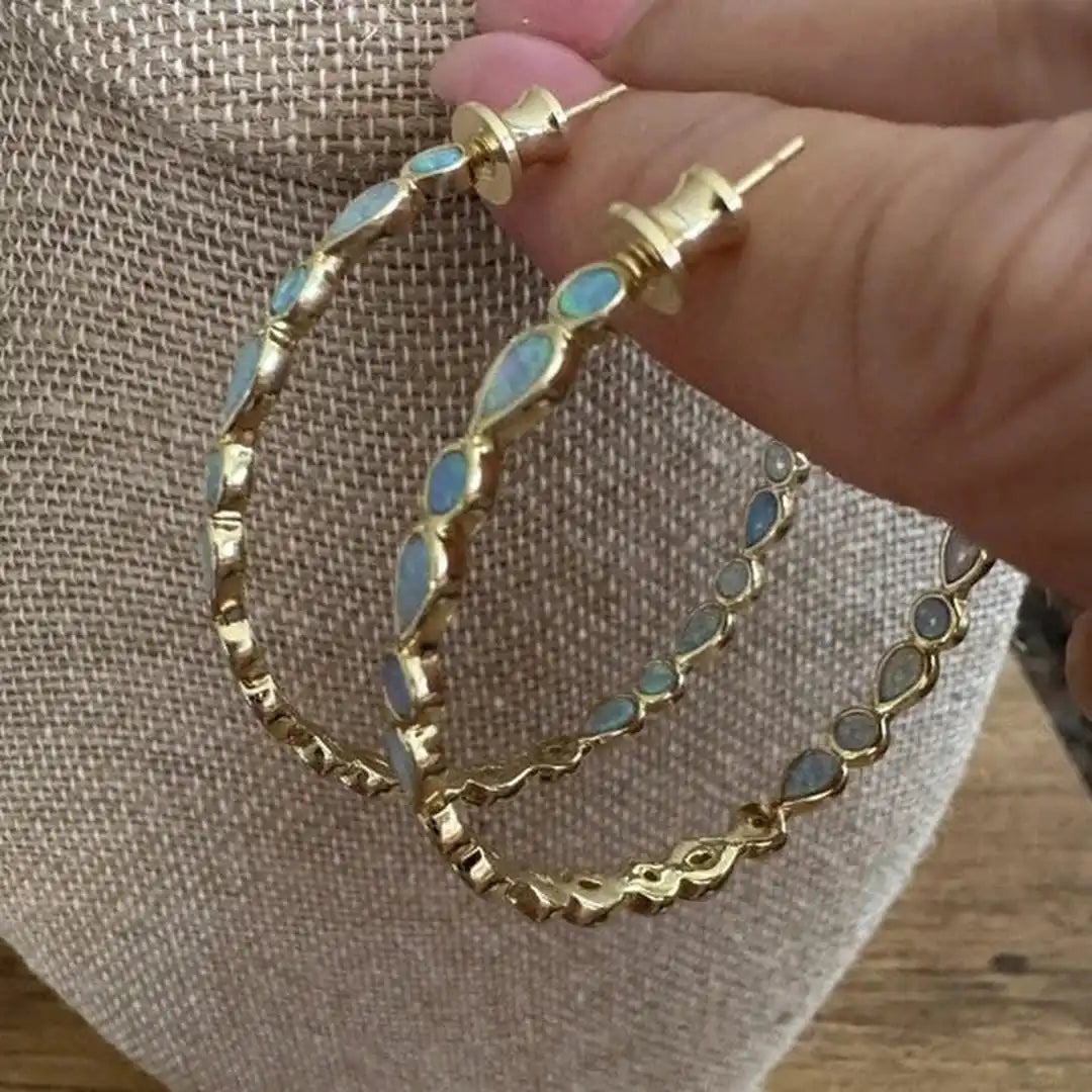 Retro Blue Opal Ring Earrings