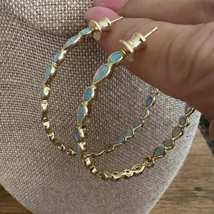 Retro Blue Opal Ring Earrings