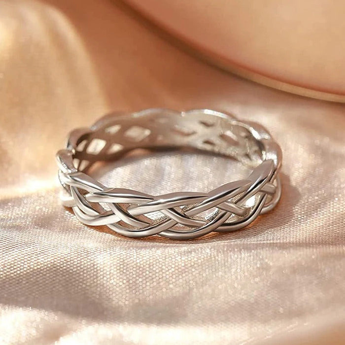 Spiral Silver Braided Band Ring