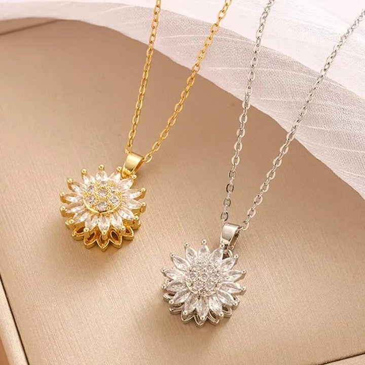 Chic Silver Sunflower Zircon Jewelry Set: Necklace and Earrings