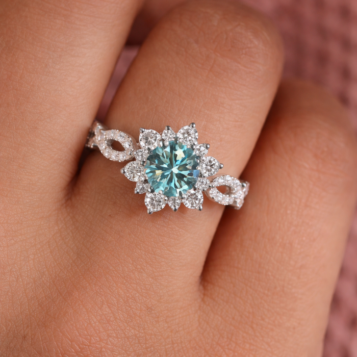 Sophisticated Turquoise Floral Ring in White Gold