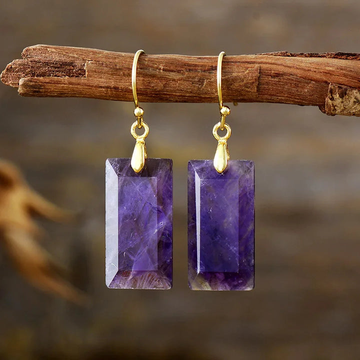 Lunar Glow Amethyst Gold Earrings
