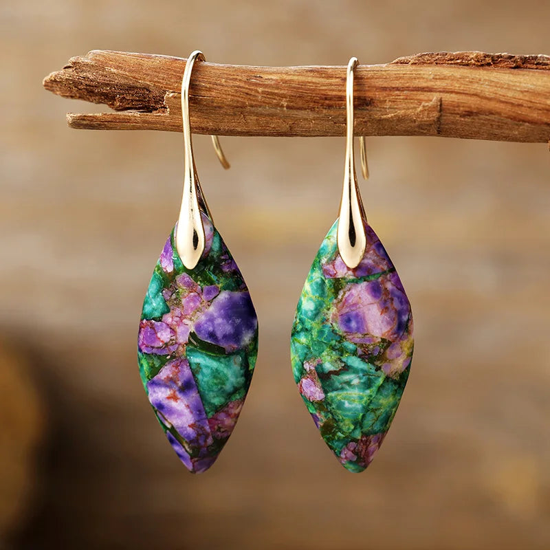 Natural Jasper and Gold Teardrop Earrings