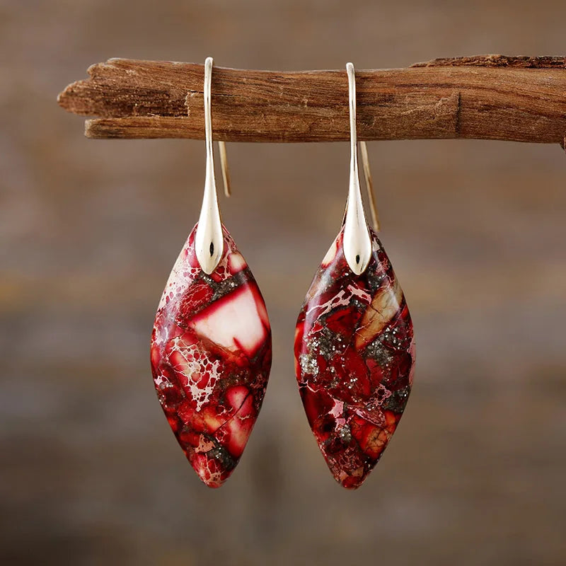 Natural Jasper and Gold Teardrop Earrings