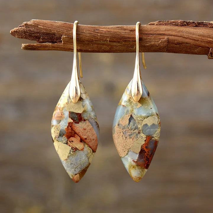 Natural Jasper and Gold Teardrop Earrings