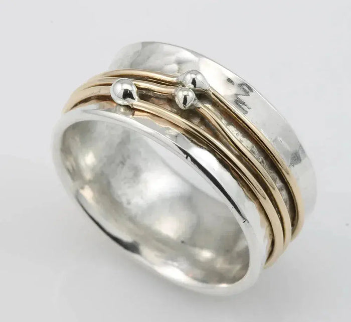 Antique-inspired layered silver and gold ring