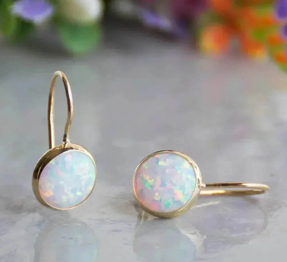 Vintage opal gemstone gold earrings